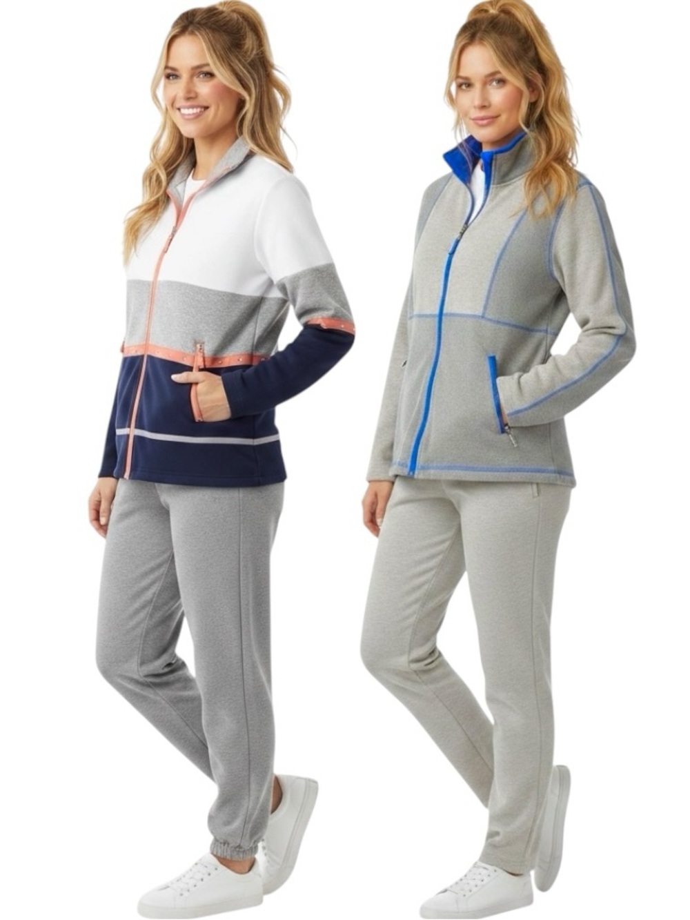 D & D Lifestyle Set/2 Athletic Jacket Full Zip Pockets Gray & Blue/White Sz M